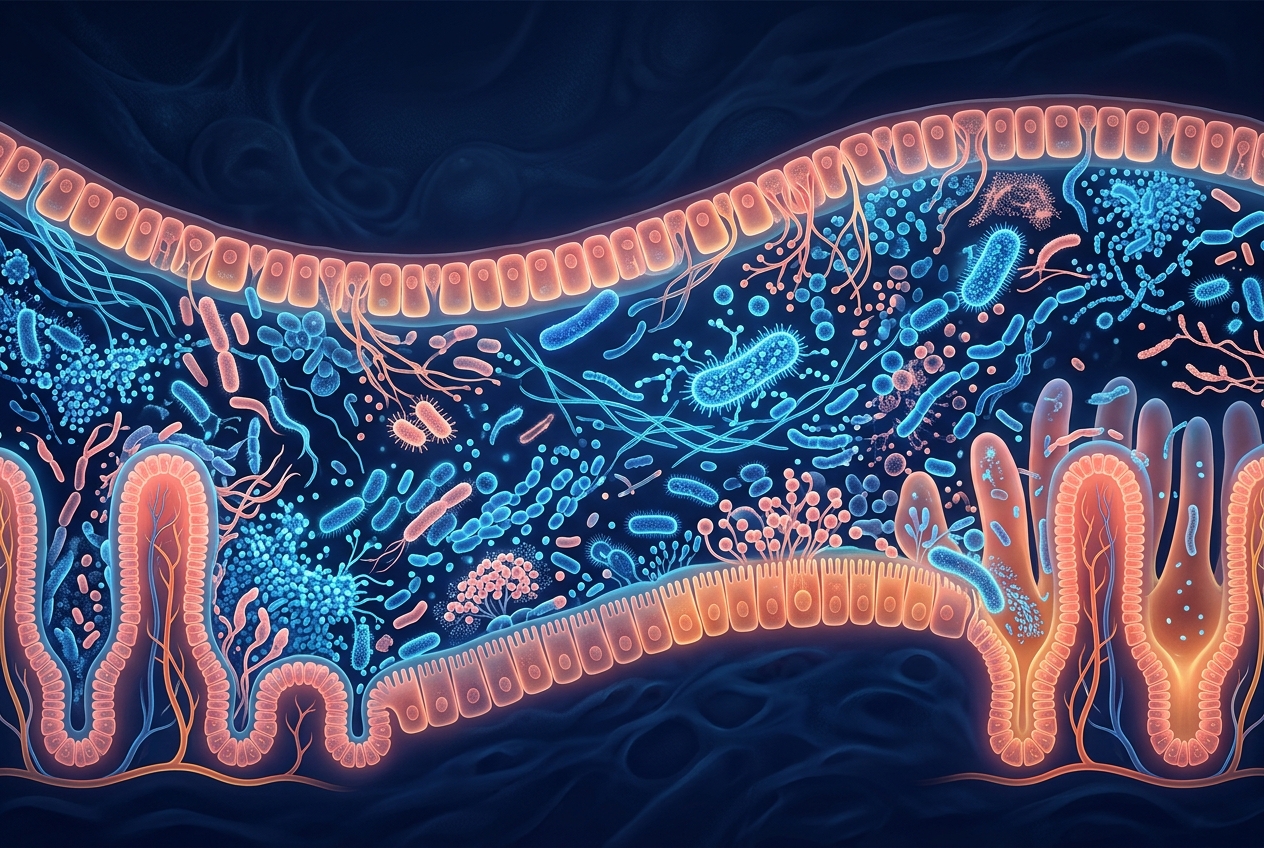Ilustração científica de saúde intestinal